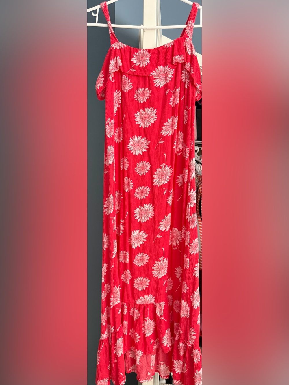 Billabong Red Maxi Dress with White Floral Print